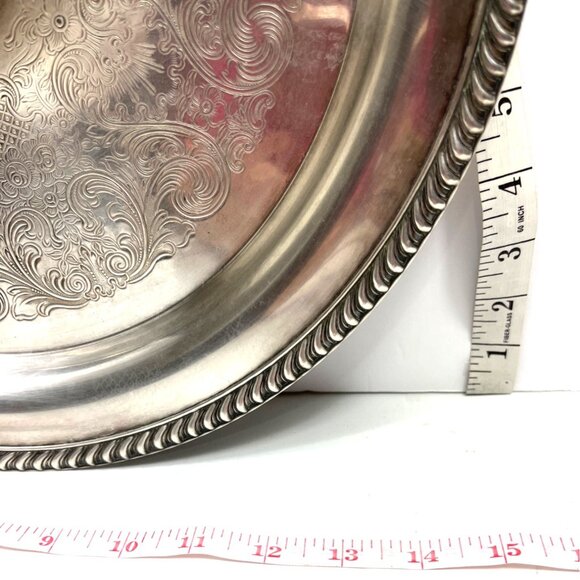Vintage Silver Plated Serving Tray With Ornate Design & Integrated Dip Bowl C107 - Picture 3 of 6